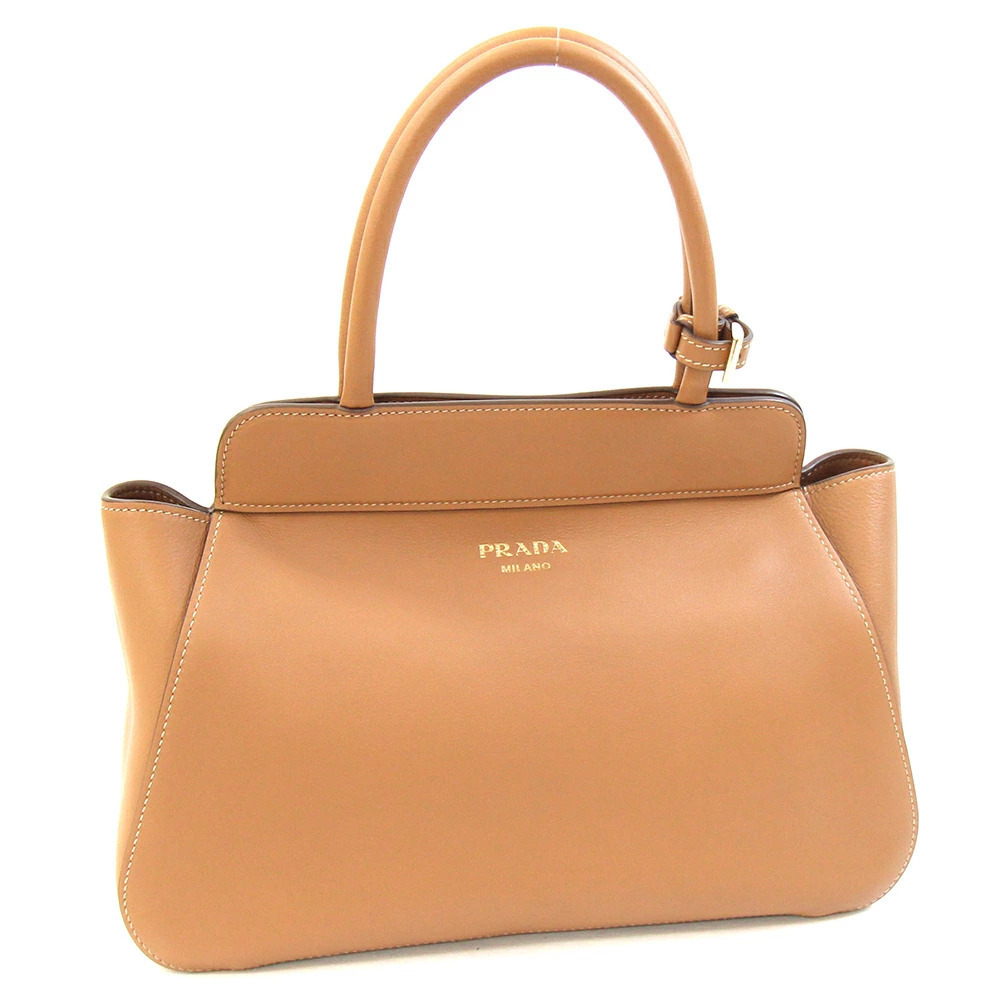 Prada Handbag Brown Leather Hand Tote Bag Back Camel Brown